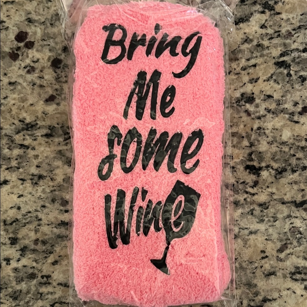 Amazon Essentials Pink "Bring Me Some Wine" Cozy Socks